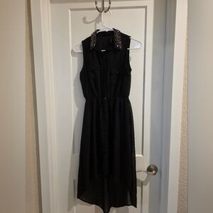 Fun & Flirt Black High Low Dress with Embellished Collar
